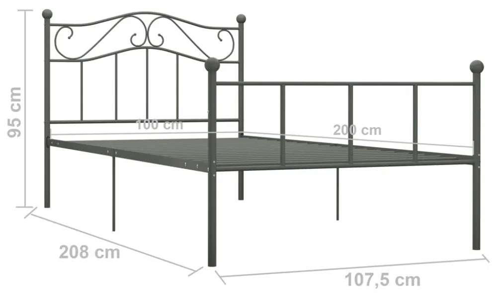 vidaXL szürke fém ágykeret 100 x 200 cm
