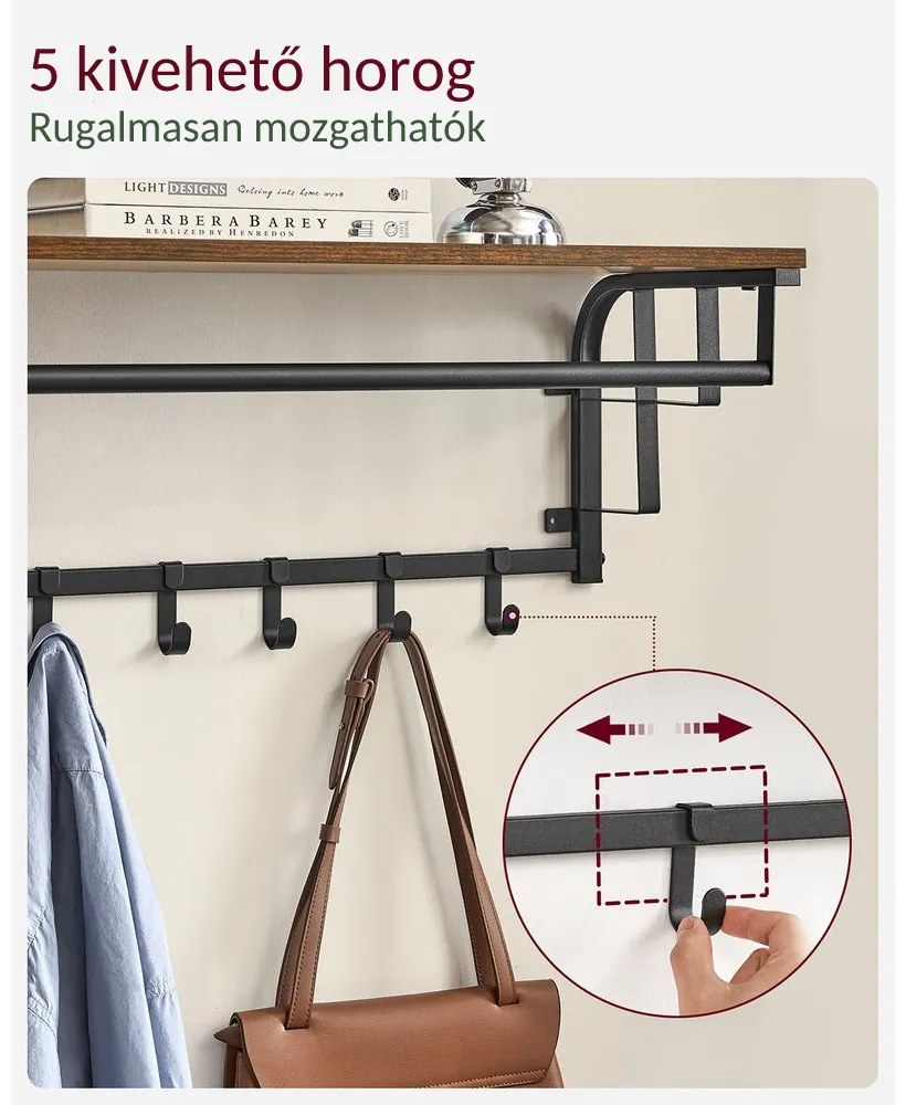 HENRY fali fogas, 66x30x27cm, fekete/barna Vasagle