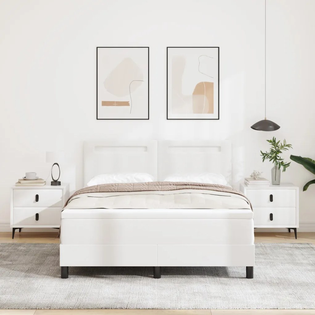 Boxspringágy Matracokkal Fehér 160 x 200 cm, Műbőr