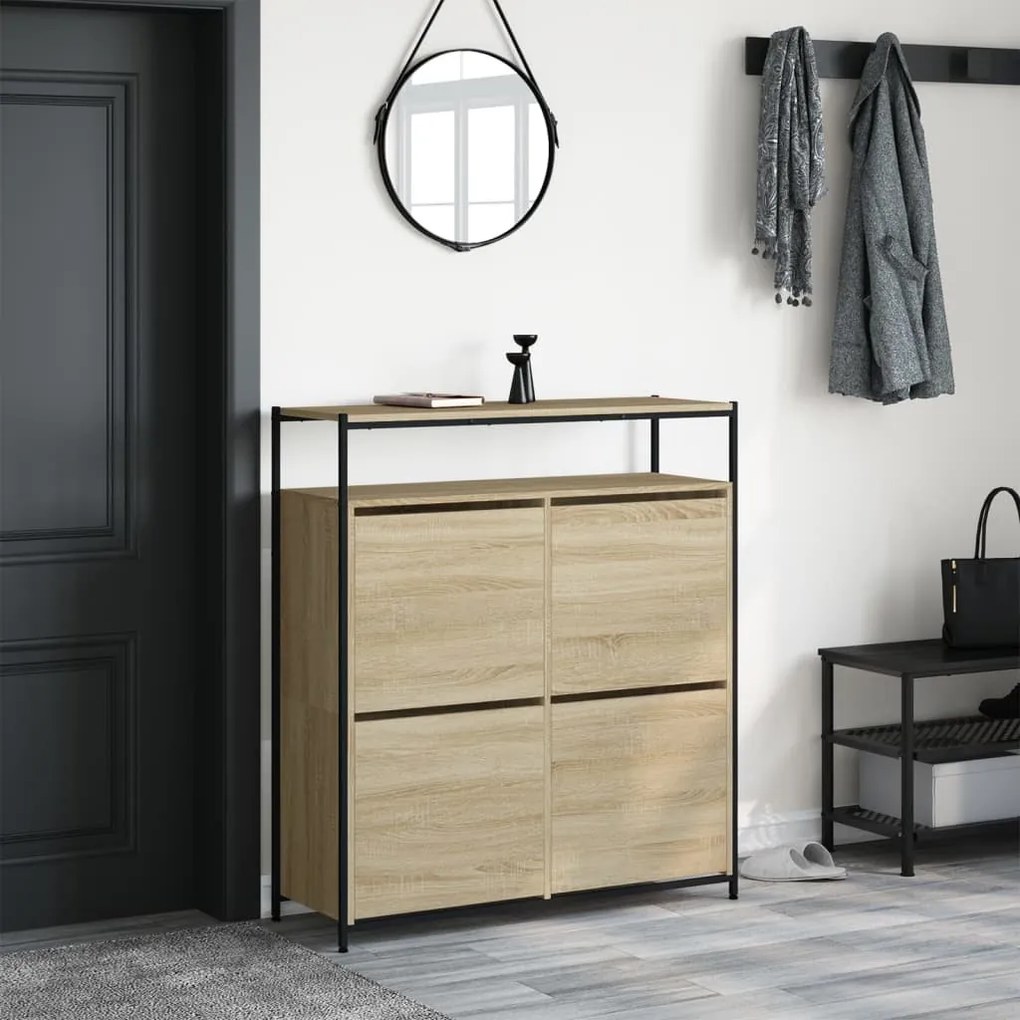 sonoma tölgy cipőszekrény 4 kihajtható fiókkal 100x34x112 cm