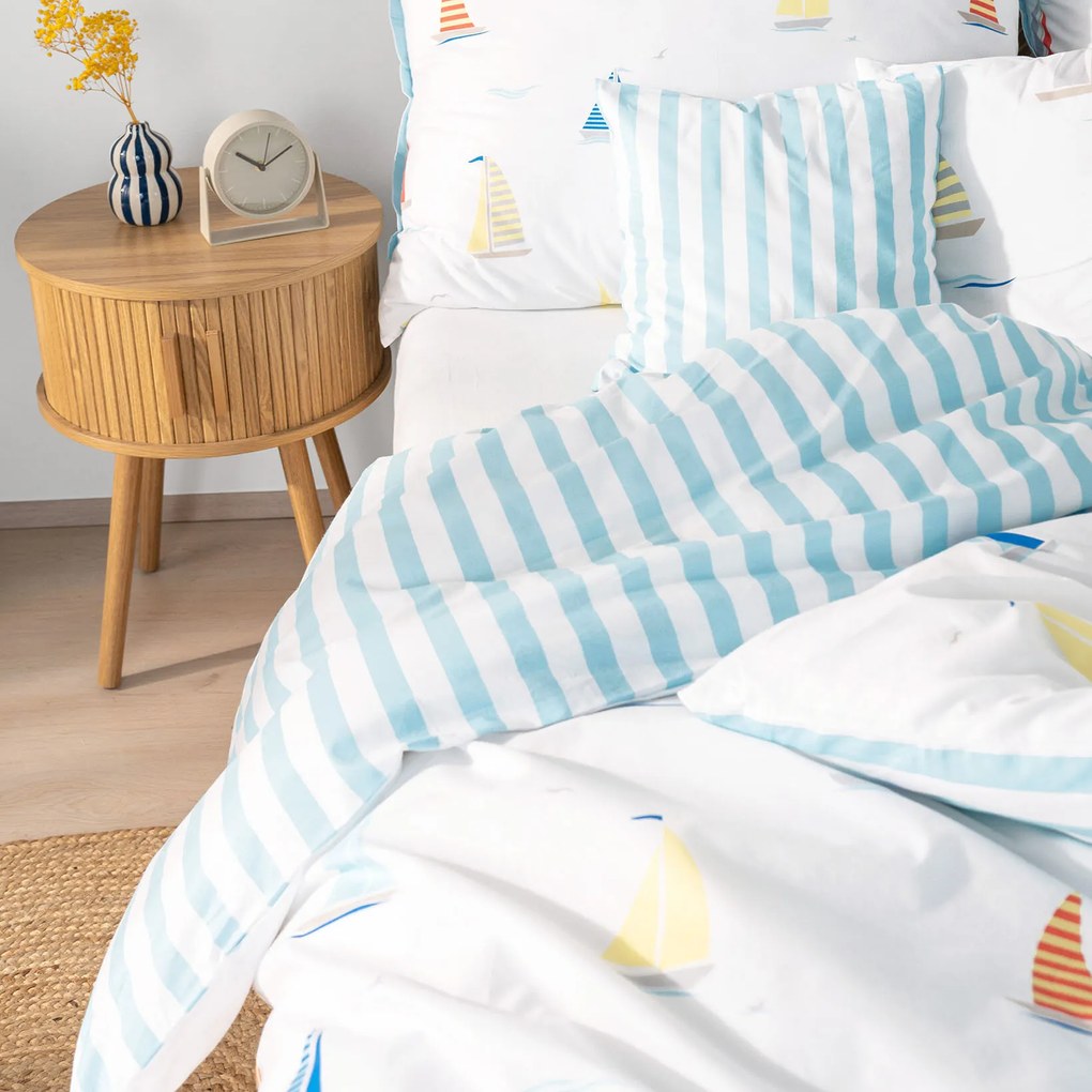 Goldea pamut ágyneműhuzat - vitorlások, kék csíkos hátoldal 220 x 200 és 2db 70 x 90 cm