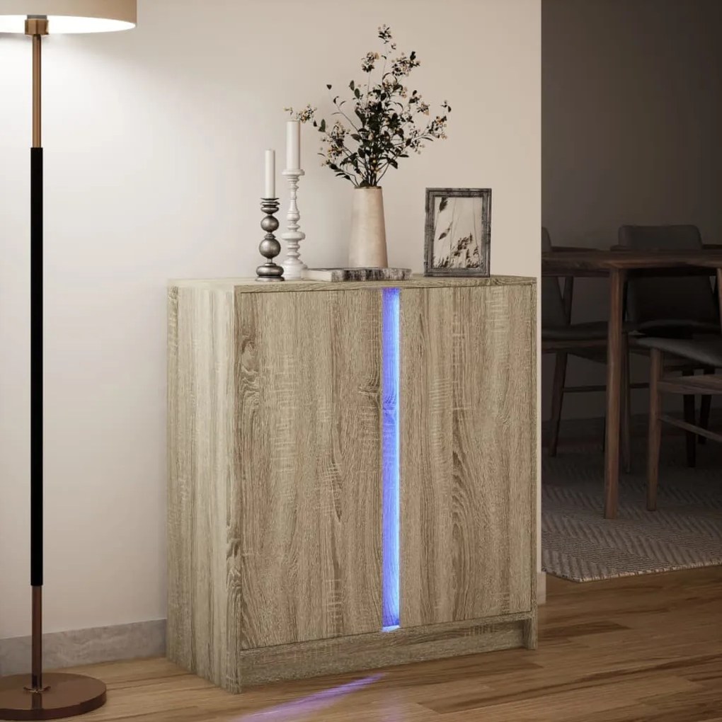 sonoma tölgy szerelt fa tálalószekrény LED-del 77 x 34 x 85 cm