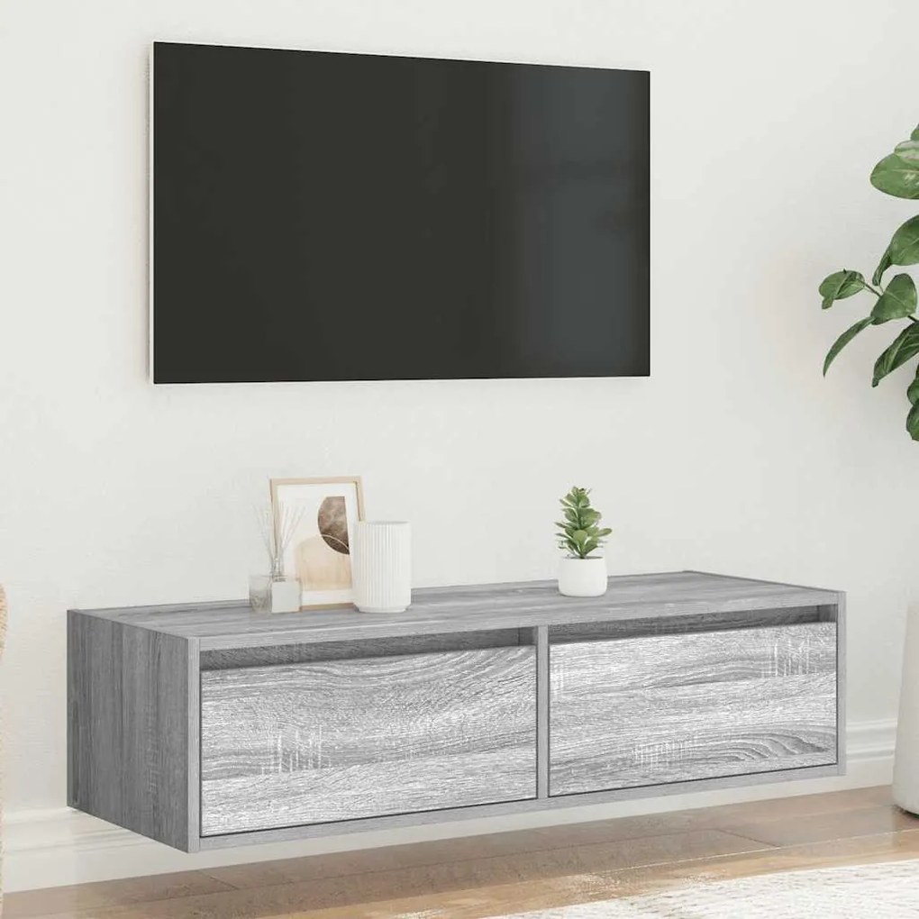 TV szekrény LED világítással szürke sonoma 100X35,5x25 cm