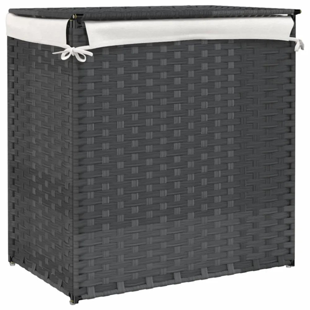 szürke polyrattan szennyeskosár 2 rekesszel 53x33x57 cm