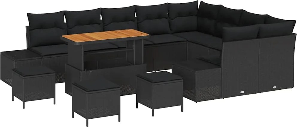 vidaXL Kerti Kanapé Szett párnával tárolóval 13 pcs Fekete Poli rattan