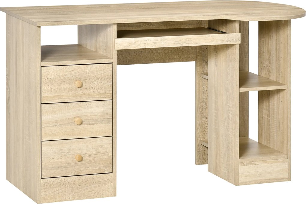 HOMCOM PC Íróasztal Polcokkal, Íróasztal Gyermek Szobába Fiókokkal és Fa Polcos Fejtámlával, Számítógép Íróasztal, Fa szín | Aosom