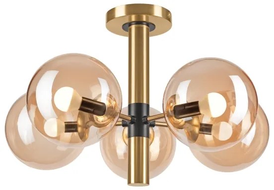 Csillár rúdon ROLLO 5xE14/5W/230V arany/füstös bézs