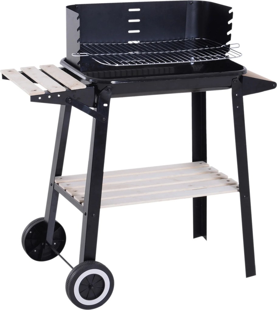 Outsunny Faszenes Grillsütő BBQ Piknik Kerti Kültéri Kemping 83x46x87 cm | Aosom