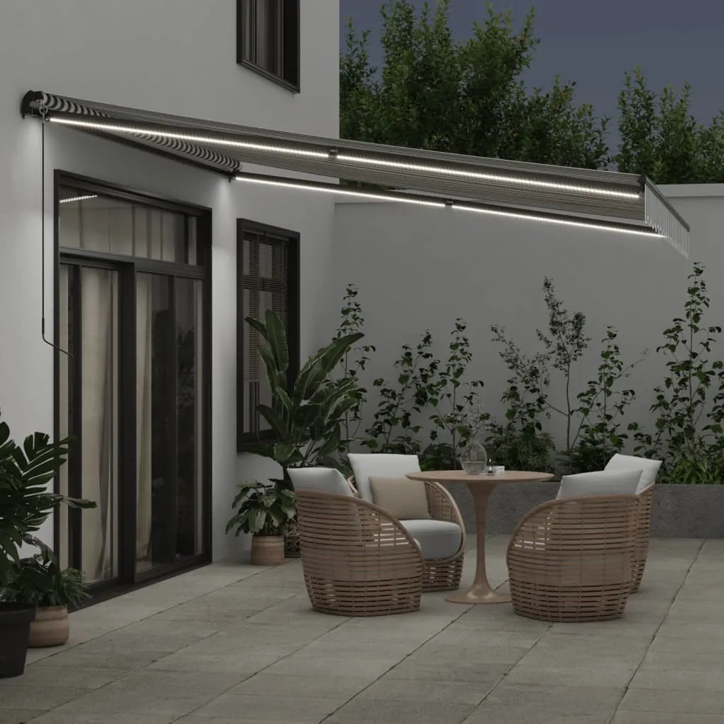 antracitszürke-fehér LED-es kézi napellenző 450 x 300 cm
