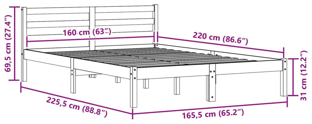 Ágykeret fejtámlával Barna 220 x 160 cm Tömör fenyőfa