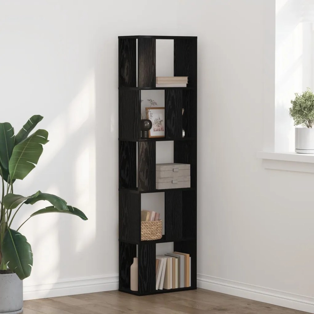 5-tiers könyvespolc Fekete tölgy 45x23,5x162,5 cm Mérnöki fa