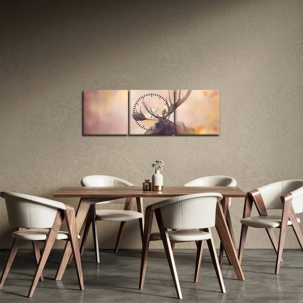 Kép - jávorszarvas az őszi levelekben (órával) (90x30 cm)
