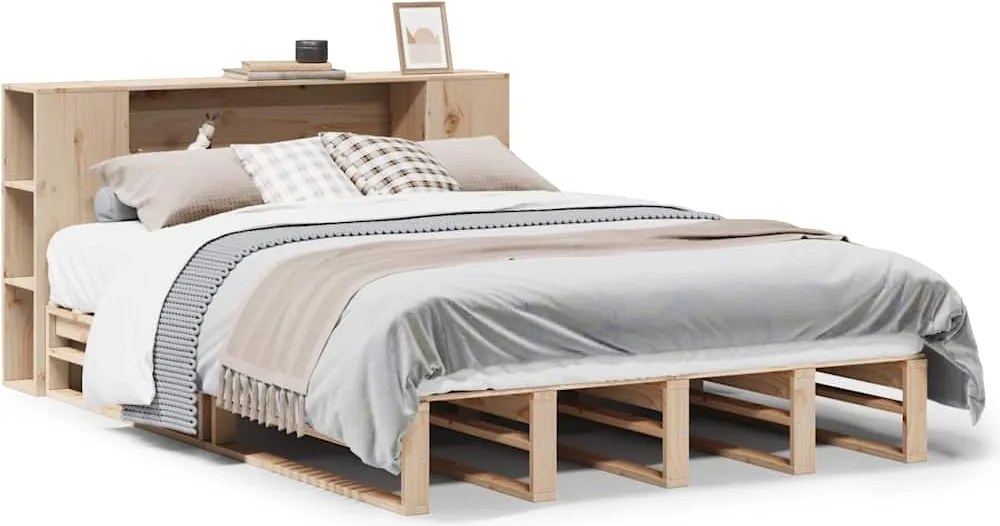 vidaXL tömör fa könyvespolcos ágy matrac nélkül 120 x 200 cm