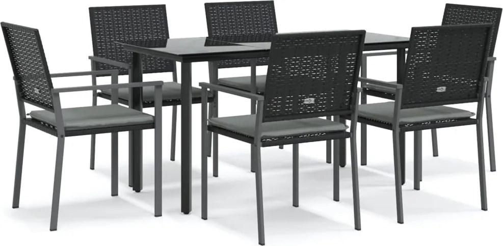 vidaXL 7 részes polyrattan és acél kerti étkezőgarnitúra párnával