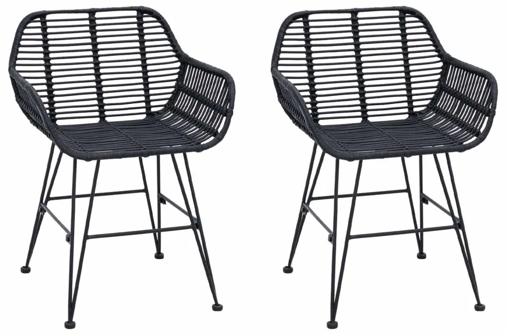 Étkezőszék 2 pcs Fekete 55 x 50 x 74 cm Rattan és Vas