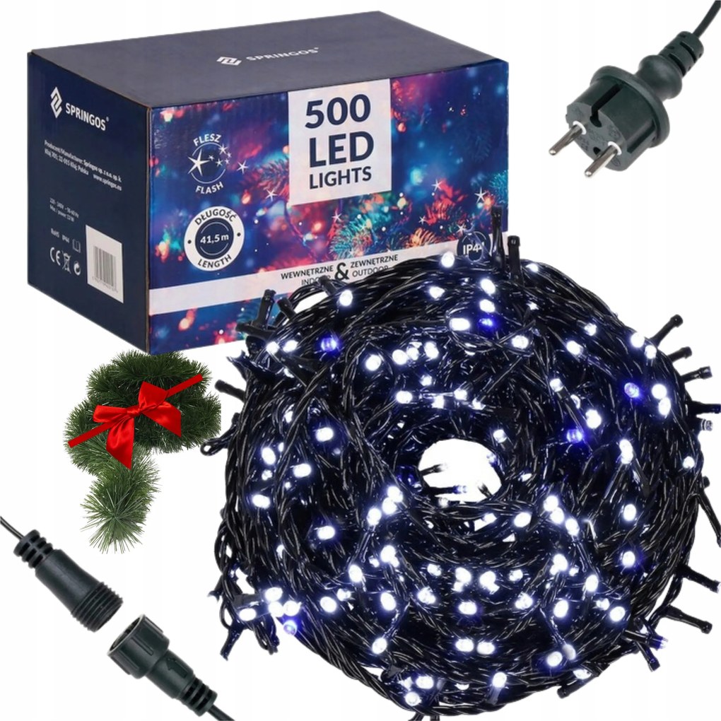 Led-es Kültéri Karácsonyfa Lámpa Hideg Fehér +flash 500LED 27,5m