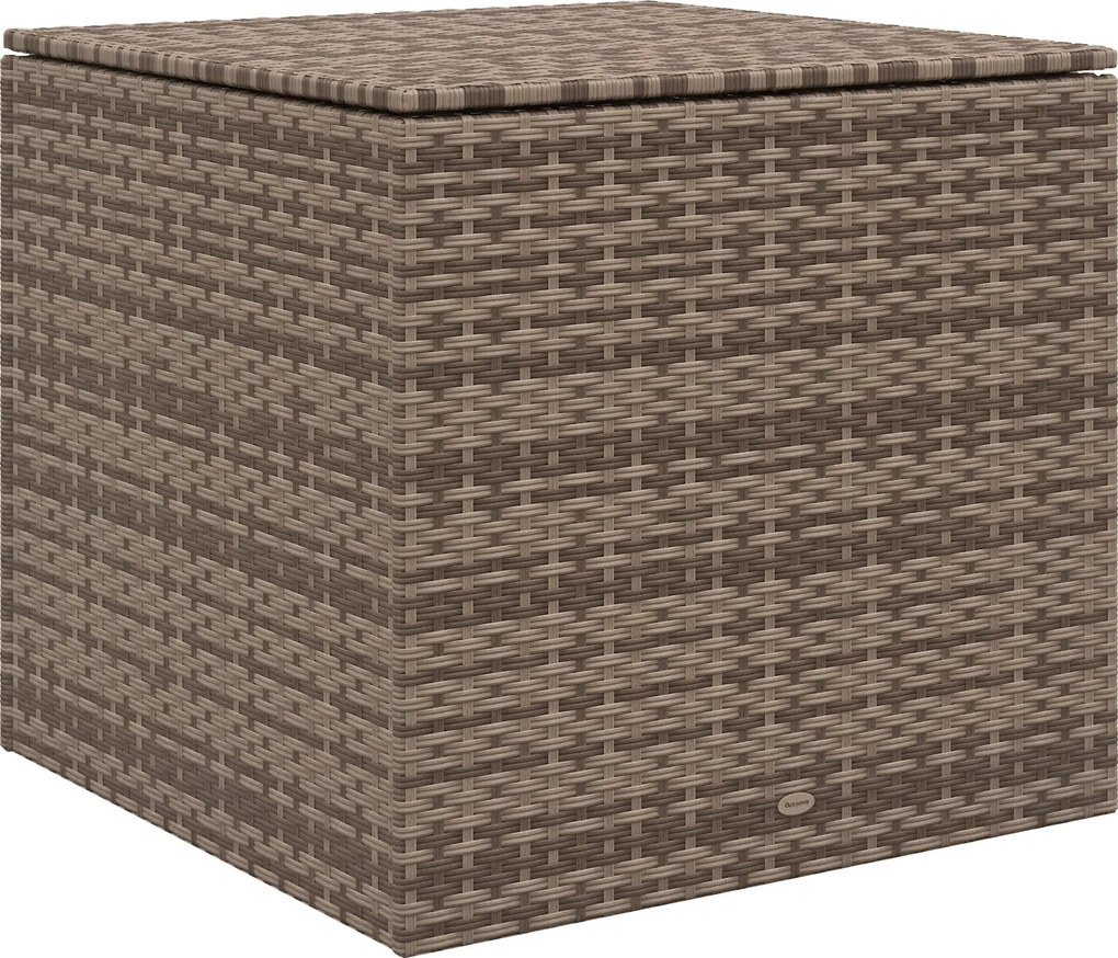 Outsunny Műrattan Kültéri Tárolódoboz 75x75x70 cm Hidraulikus Roddal és Acél Vázszerkezettel, Teherbírás: 50 kg, Khaki | Aosom