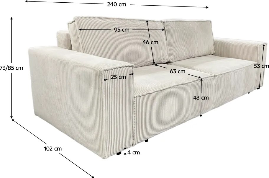 Kihúzható heverő, bézs, HARPERA BIG SOFA