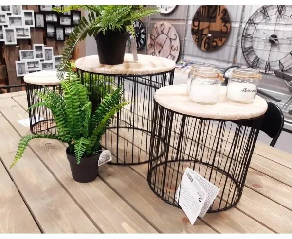 3 db virágtartó állvány készlet, átm. 19/23/28 cm, fekete/beige