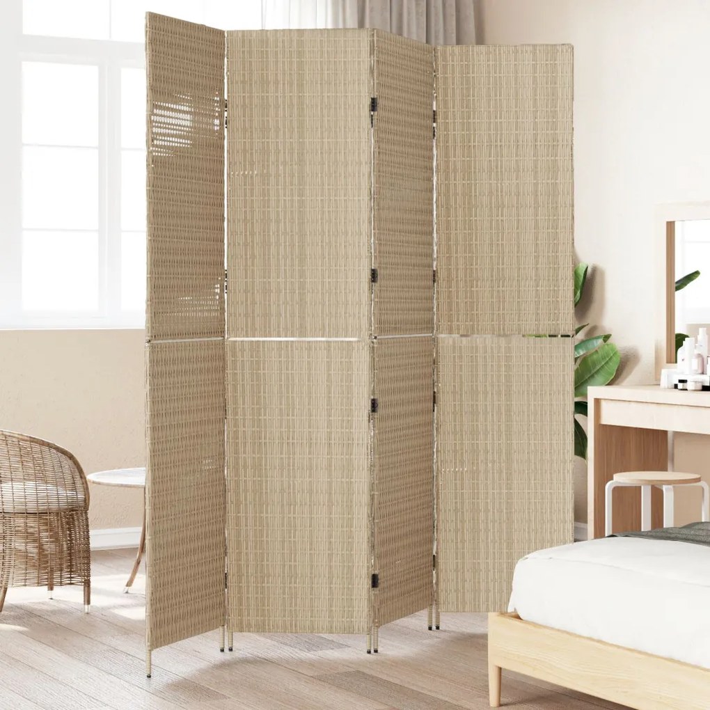 Szobai elválasztók Bézs Fa, Szövet 4 panel, 200 cm magasság