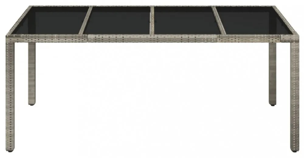 szürke polyrattan üveglapos kerti asztal 190 x 90 x 75 cm