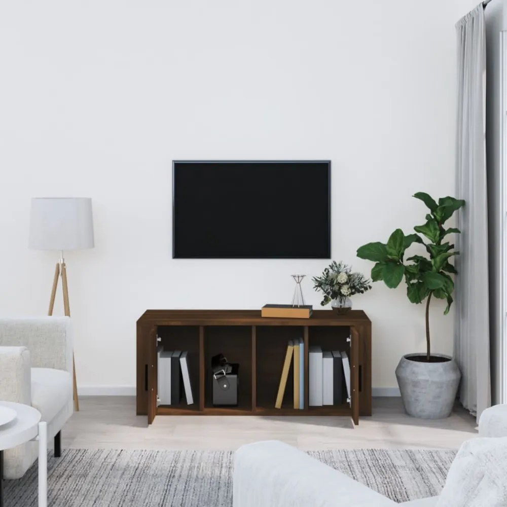 barna tölgyszínű szerelt fa TV-szekrény 100 x 35 x 40 cm