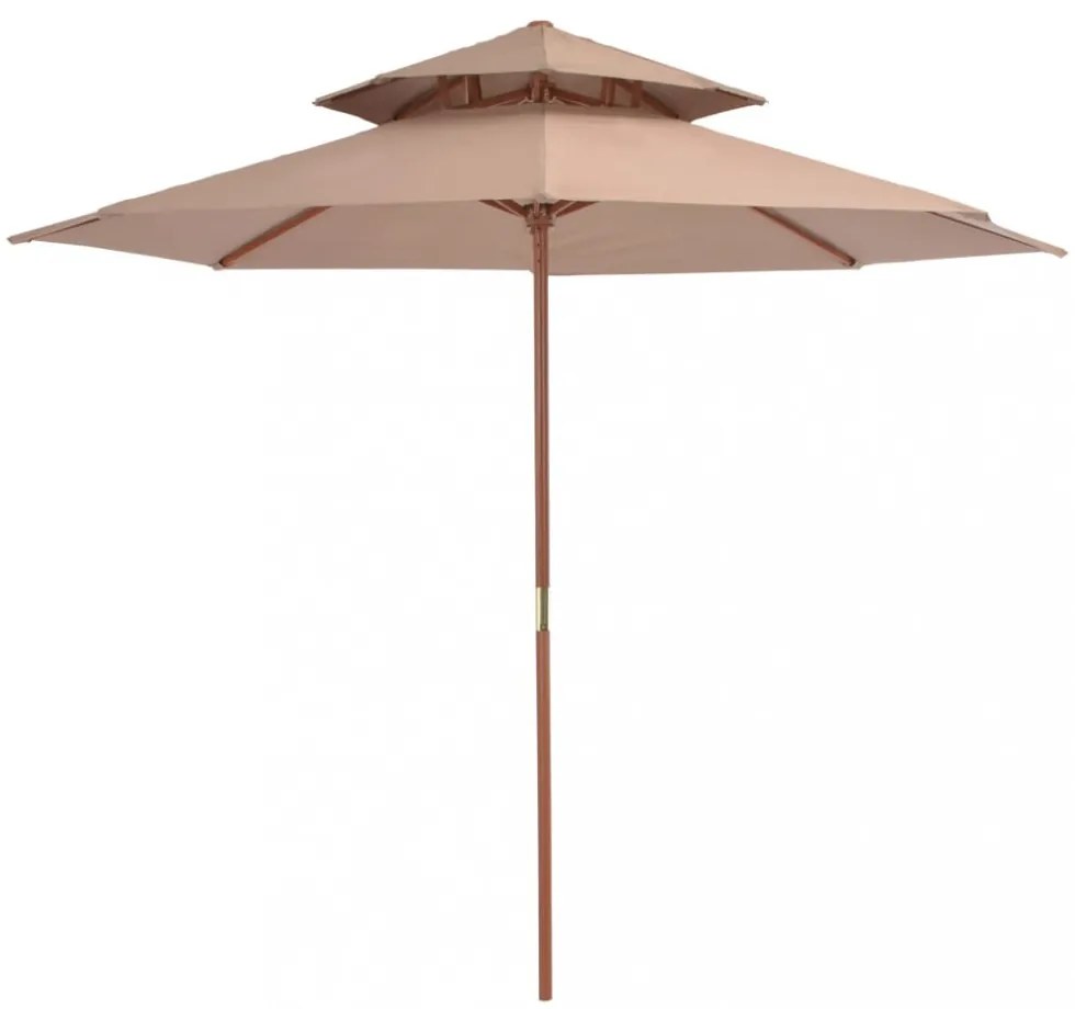 tópszínű kétszintes napernyő fa rúddal 270 cm