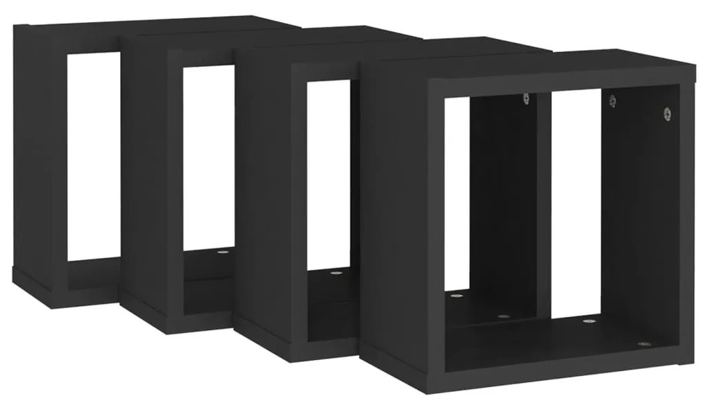 4 db fekete fali kockapolc 30 x 15 x 30 cm