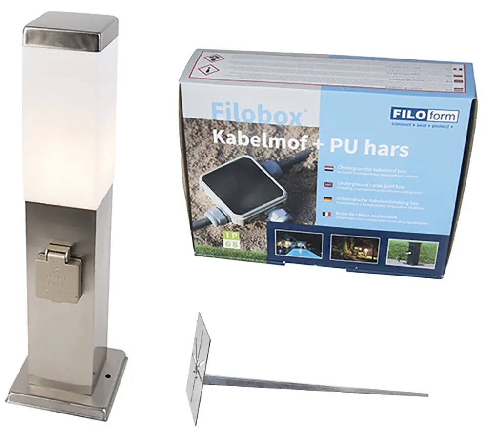 Kültéri lámpa acélból, foglalattal IP44 - Malios talpnyúlvánnyal és kábelátvezetéssel