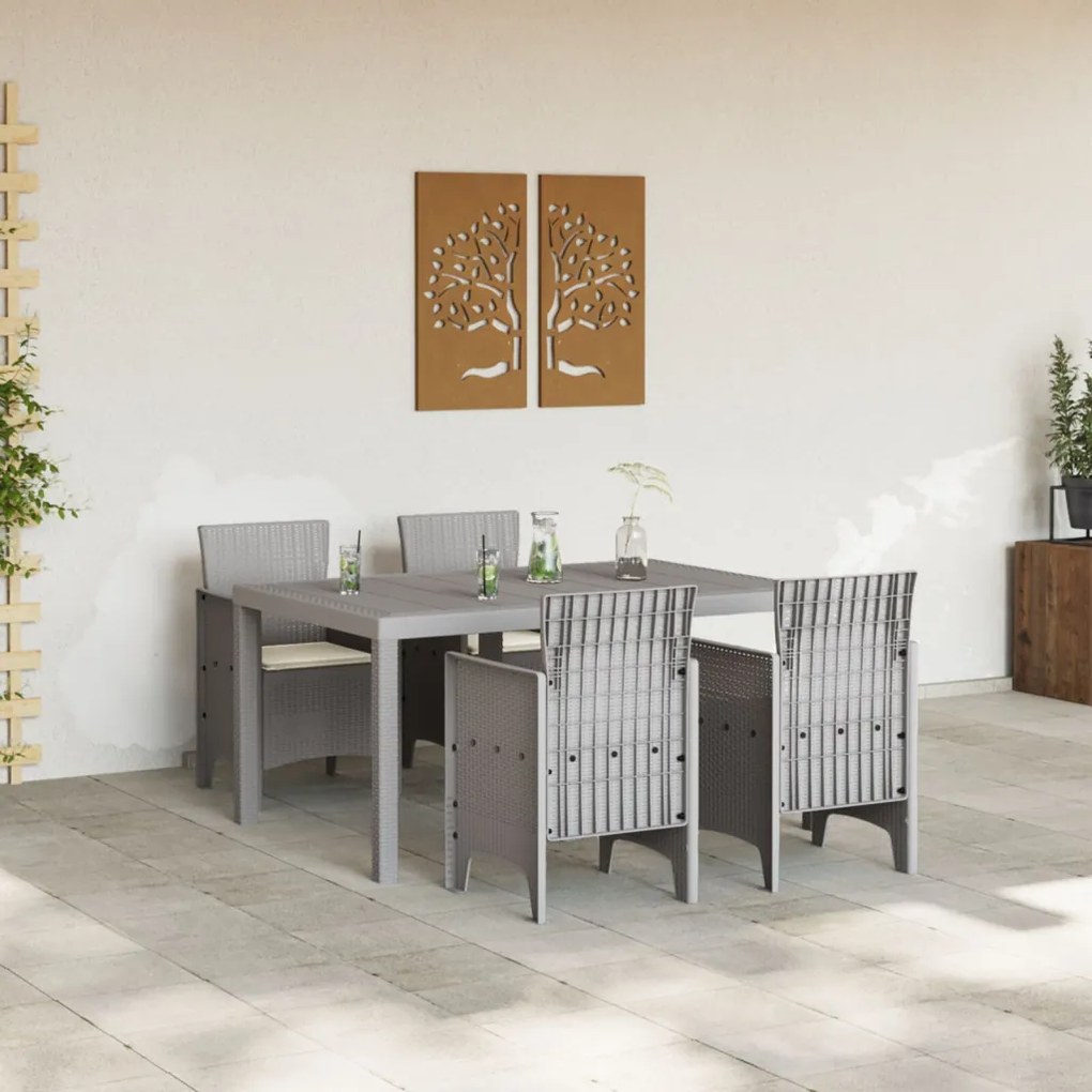 5 Részes Kerti Étkezőszett Párnákkal Világosszürke Poly Rattan
