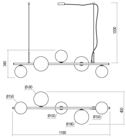 Redo 01-2779 - Csillár rúdon ROY 5xG9/10W/230V