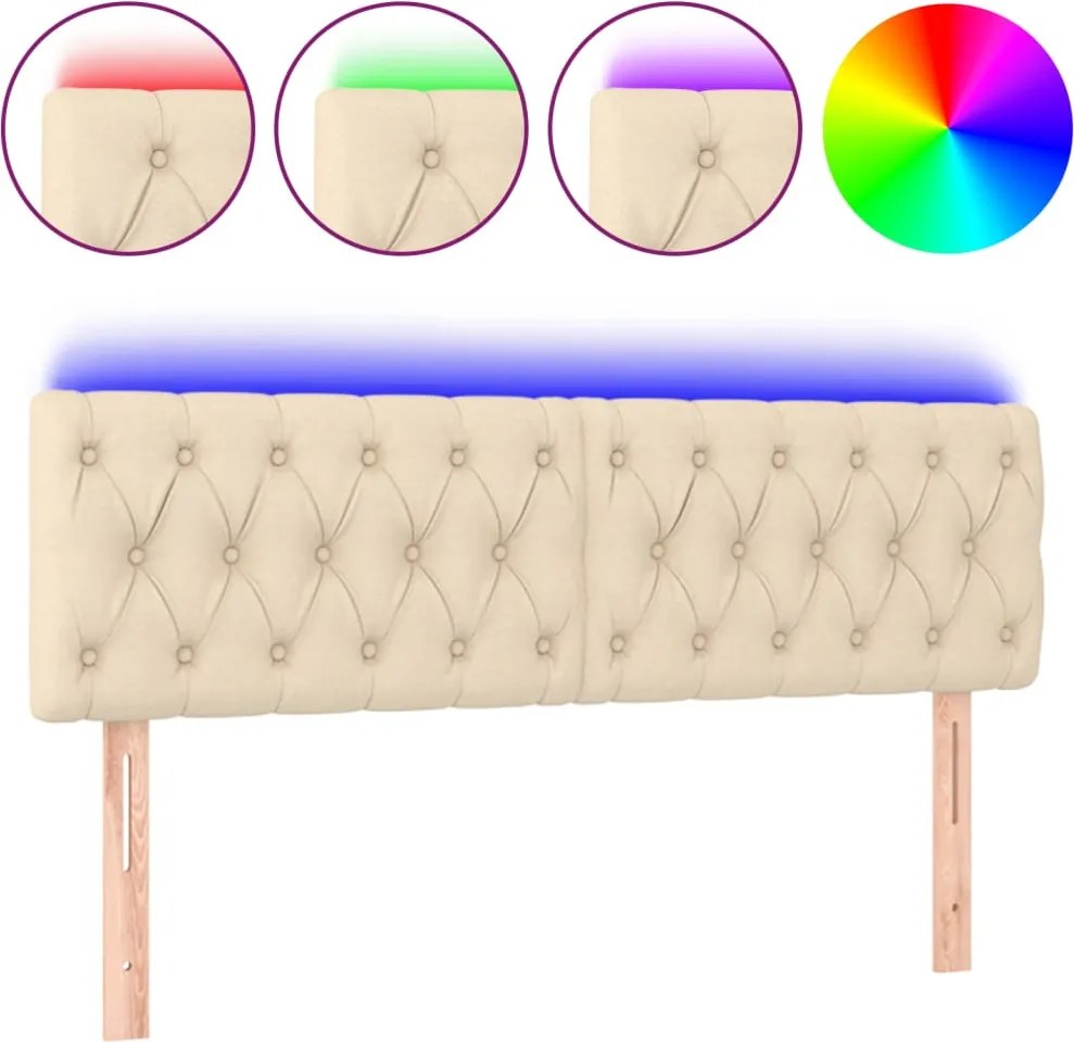 vidaXL krémszínű szövet LED-es fejtámla 160x7x78/88 cm
