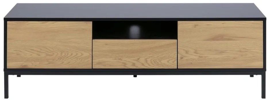 Fekete-natúr színű TV-állvány tölgyfa dekorral 140x45 cm Seaford – Actona