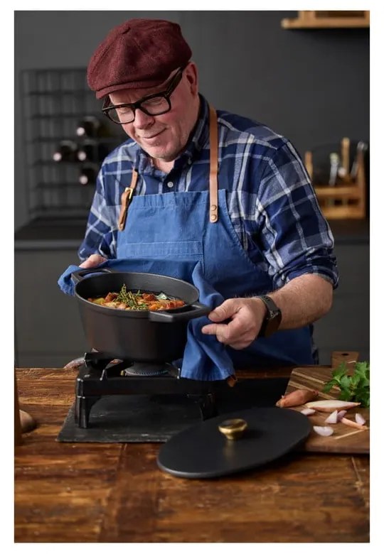 Indukciós tűzhelyhez alkalmas öntöttvas edény fedővel 3,8 l – Holm