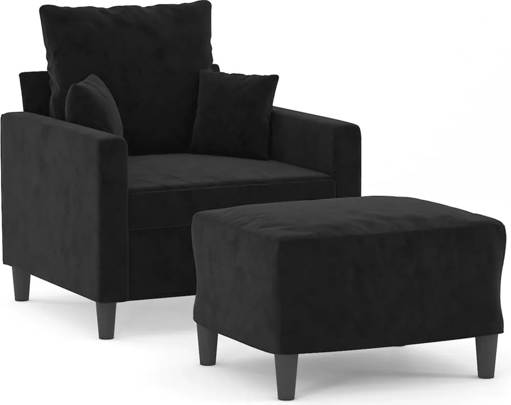 vidaXL fekete bársony kanapéfotel lábtartóval 60 cm