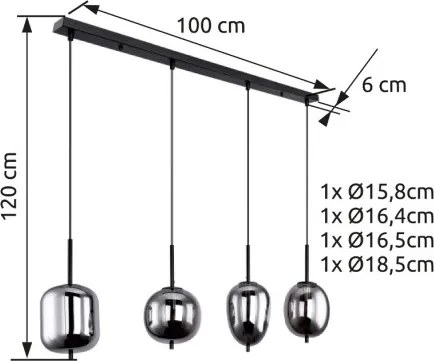 GLOBO 15345-4 BLACKY Többágú Függesztett Lámpa IP20