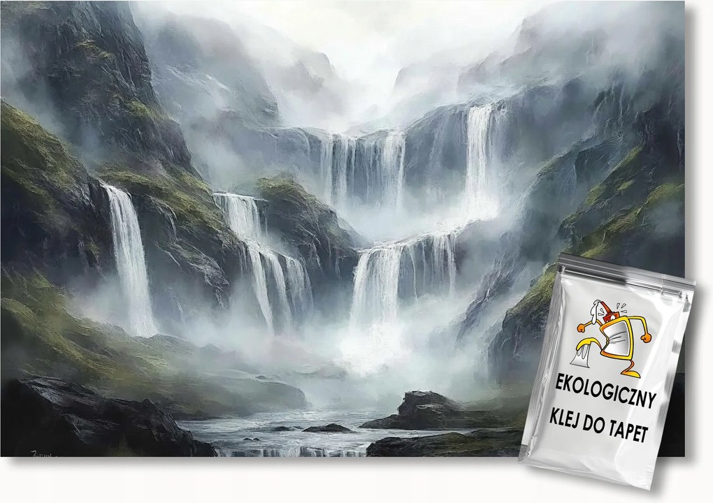 Fotótapéta Flizelina Tájkép Kilátás Hegyek Sziklák Vízesések Köd 200x140 ragasztó