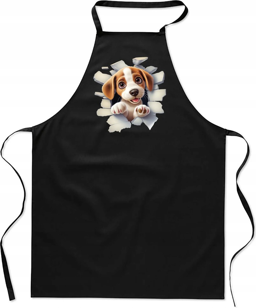 Konyhai Kötény pamut fekete lyukas Kutya Beagle kiskutya FA_481_cz