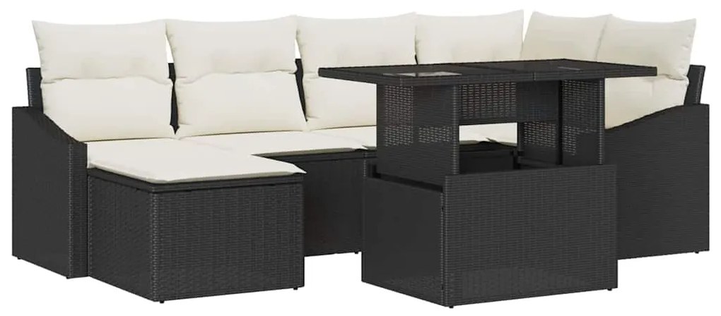 vidaXL Kerti Kanapé Szett párnával tárolóval 7 pcs Fekete és Krém