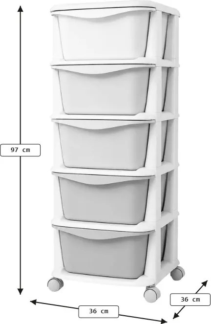 Görgős polc fiókokkal TONES 97x36x36 cm, színes
