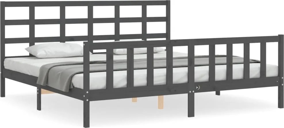 vidaXL szürke tömör fa ágykeret fejtámlával 200 x 200 cm