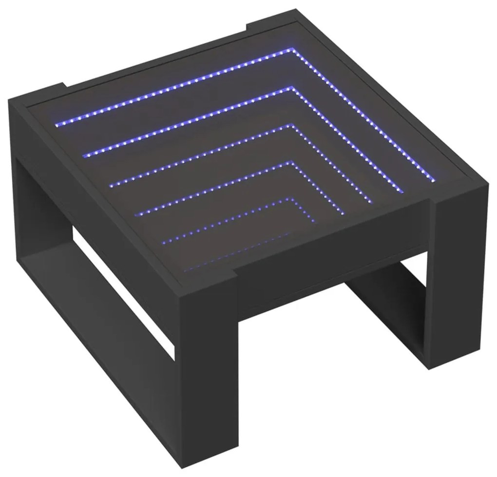 Fekete végtelen hatású LED-es dohányzóasztal 50 x 53 x 30 cm