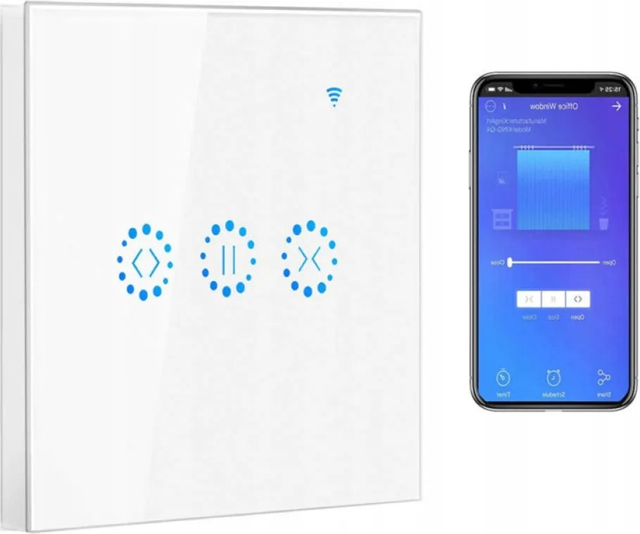 Kapcsoló WiFi Érintőképernyős Üveg Vezérlő Tuya Redőnyökhöz Fehér