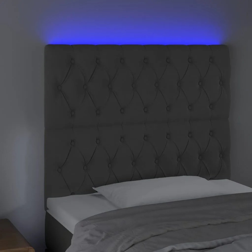 sötétszürke bársony LED-es fejtámla 90x7x118/128 cm