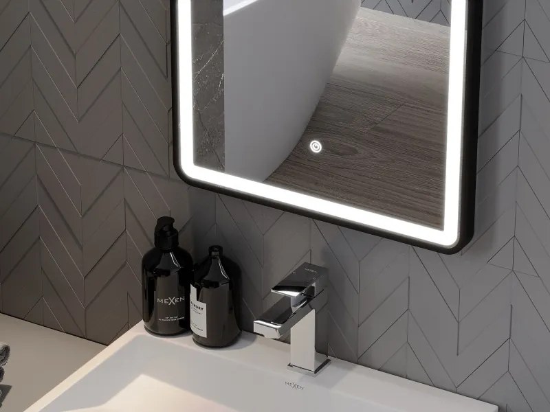 Mexen Coro fürdőszobai tükör megvilágítással 45 x 120 cm, LED 6000K, páramentes, fekete keret - 9817-045-120-611-70