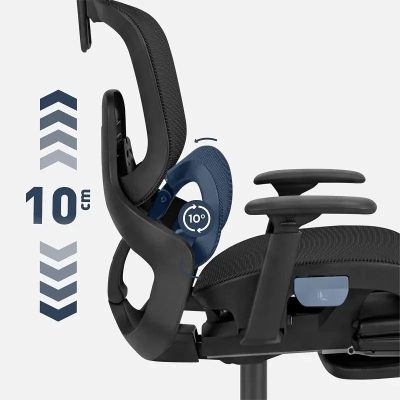 Expert Ergonomikus irodai szék, hálós szövettel, állítható 3D, karfákkal és fejtámlával, fekete