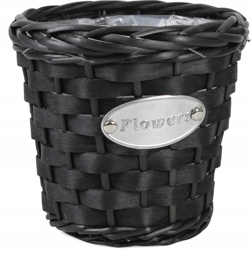 Fekete Kerek Fonott Kosár Fólia 18x18x17 cm HL07726.S