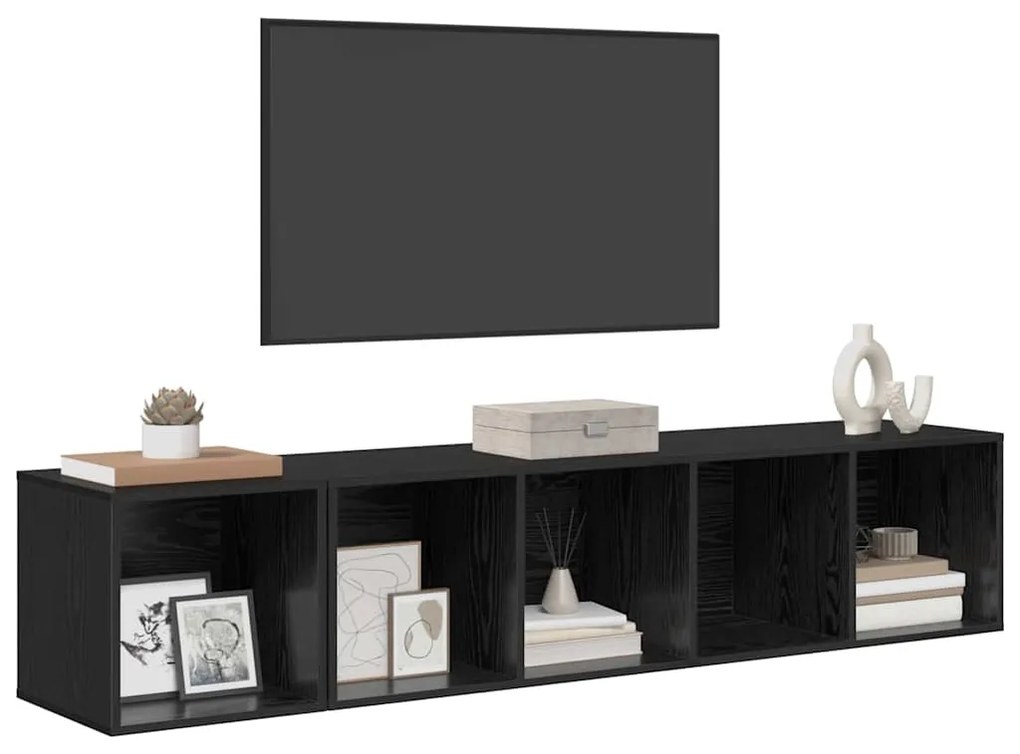 TV Szekrény Szett 2 pcs Musta tammi 37 x 37 x 142.5 cm Faanyag