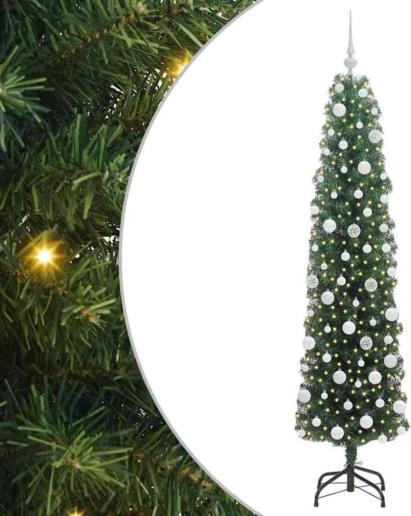 vidaXL Mű karácsonyfa 300 LED-del Zöld 180 cm PVC, acél és műanyag