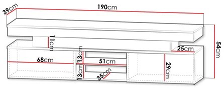 TV szekrény Lesteralo 2D 190 (fekete + fényes fekete) (kék LED világítással). 1106178